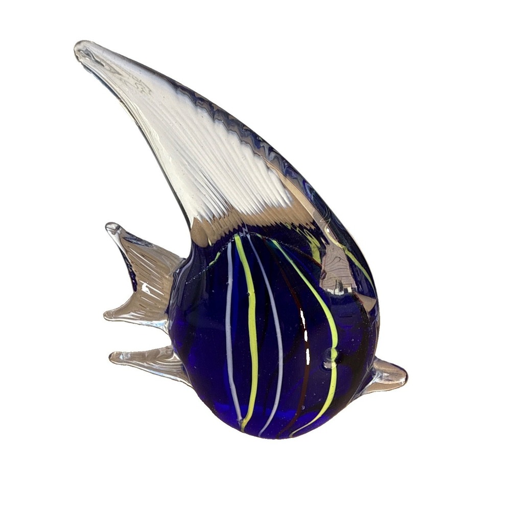 Angel Fish Art Glass Hand Blown Paperweight School of Fish inside no chips